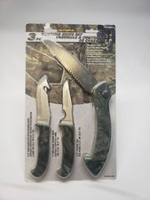 Olympia Tools 3 Pcs Stainless Hunting Knife Set Woodland Camo Nylon Sheath New