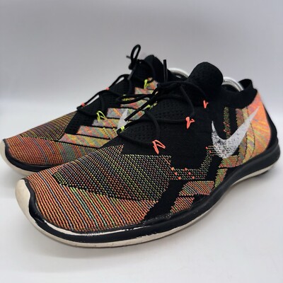 Nike Free Flyknit Running Shoes Black Orange Size Men's