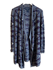 Lucky Brand Cardigan Sweater Women Sz S Gray Burgundy Southwest Print Waterfall