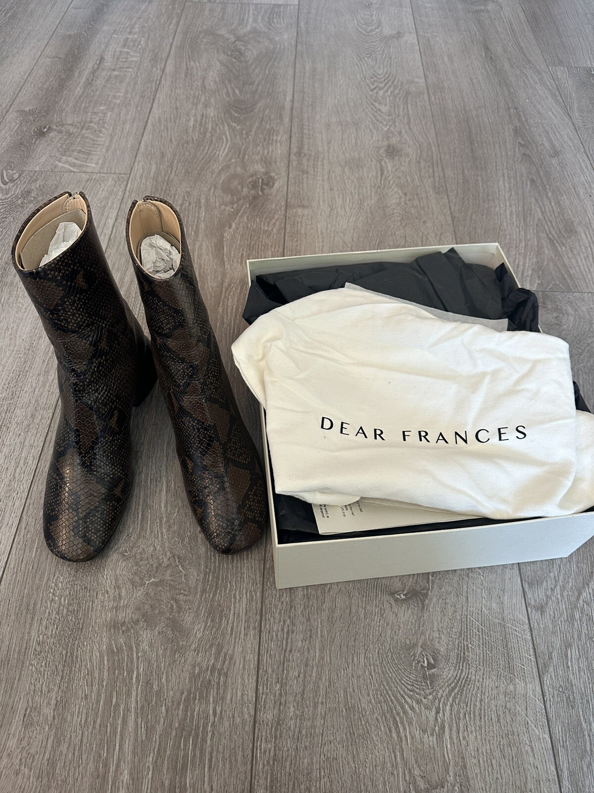 EUC Dear Frances Form Boots, Python Brown, Size 3… - image 1