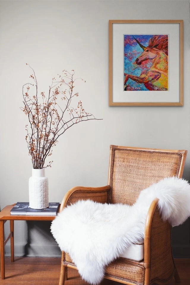 Colorido Unicornio Edición Limitada 11x14 Lino Bellas Artes Impresión Firmado #'d/300 Foto 3 de 3