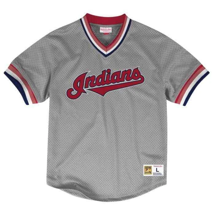 Mitchell & Ness Grey MLB Cleveland Indians Mesh V-Neck Jersey - XS