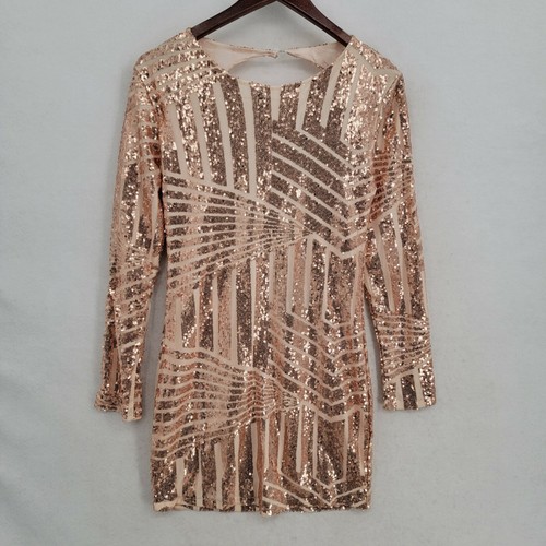 Tan Sparkly Mesh Sequin Dress Womens sz 