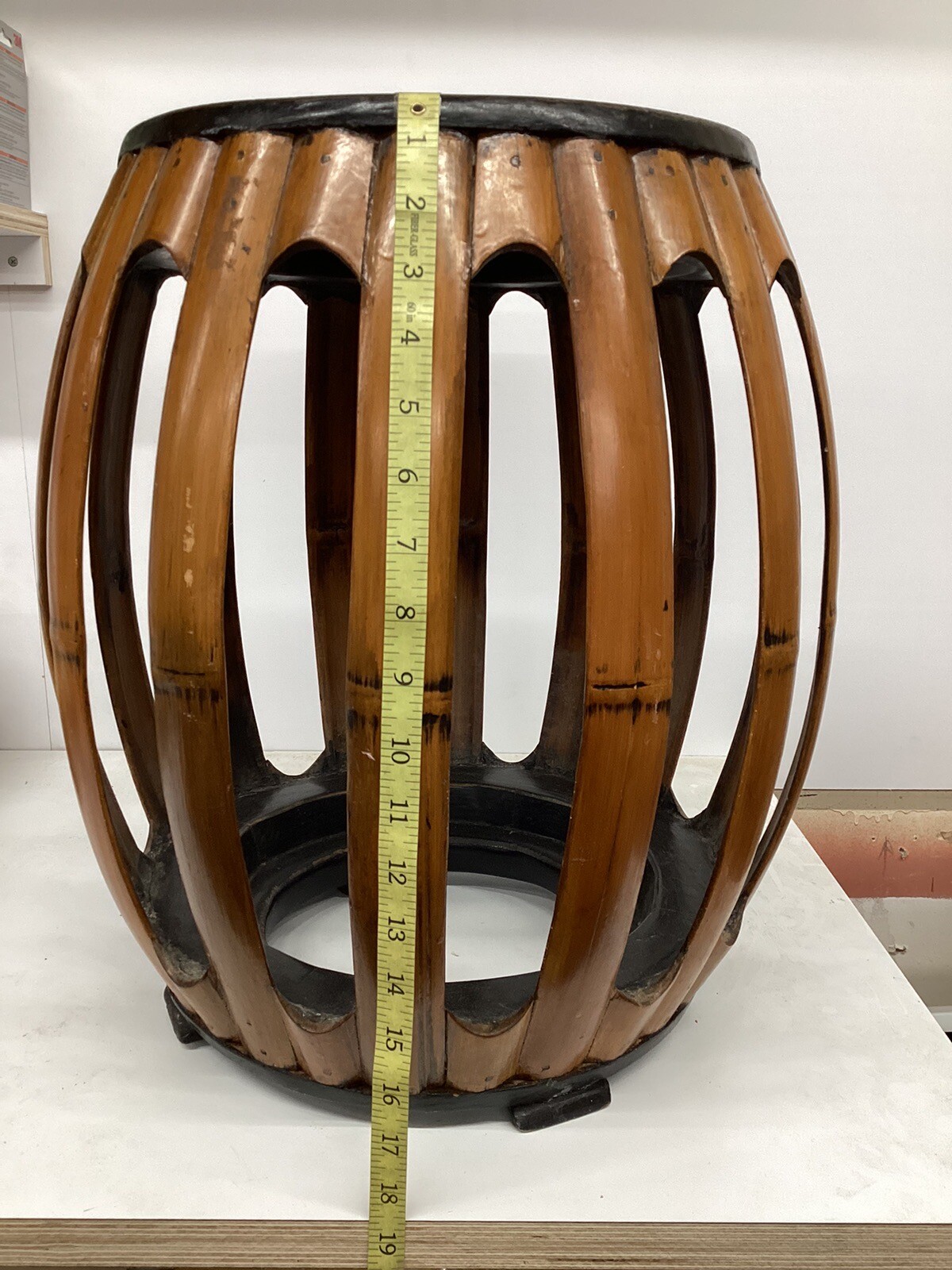 Antique Chinese Rare Bamboo Barrel Stool Tall 18 1/2 in 中国 复古 竹节 板凳