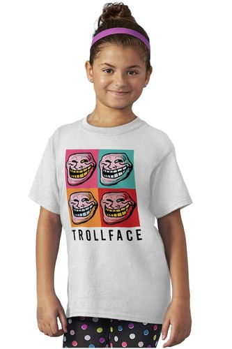Cool Pop Art Troll Face Funny Internet Meme Youth Crewneck T Shirts Boy or Girl - Picture 5 of 8