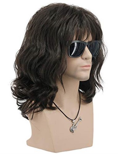 70s 80s Punk Rocker Party California Wig Men Women Long Wave Dark - Picture 3 of 4