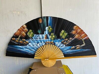 XL Fächer Wandfächer Deko Handgemalt Handarbeit Hansen lila 90 cm