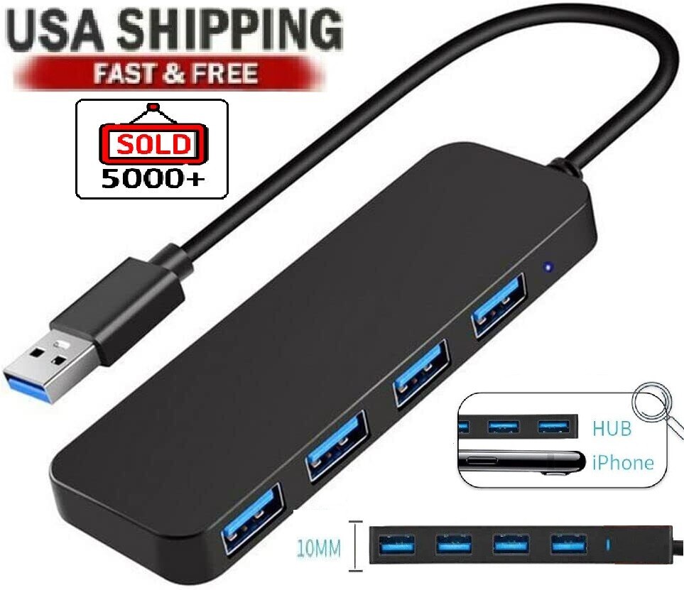4-Port USB 3.0 Hub for Laptop, Flash Drive & HDD Expansion