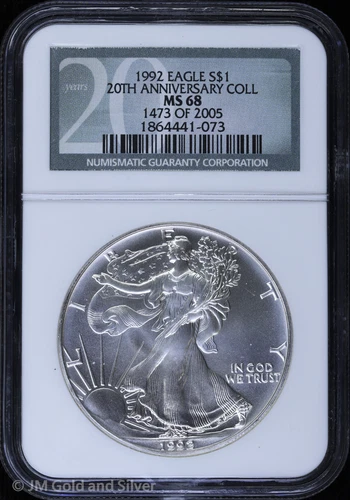 1992 $1 American Silver Eagle NGC MS 68 | 20th Anniversary Collection UNC BU