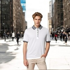 Men’s Jersey TAIL White Black Stripes Polo T-shirt Cotton Blend Tee Men’s Top