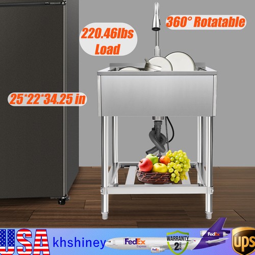Stainless Steel Sink 360°retractable Faucet Large Sink W/ Bubbler & Storage Tier