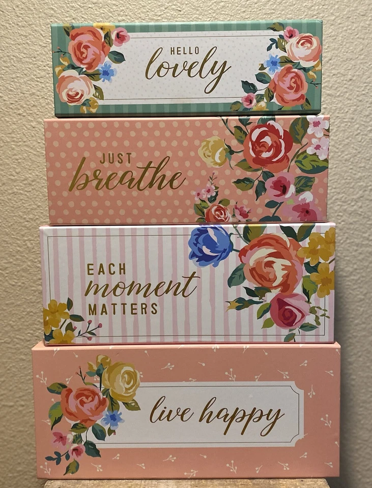 Spring Floral Nesting Boxes Set Of 4, Floral Stackable Decorative Storage Boxes - Image 4 of 4