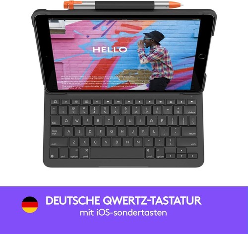 Etui na klawiaturę Logitech Slim Folio do Apple iPad 7/8/9 gen grafit QWERTZ PL - Zdjęcie 10 z 13