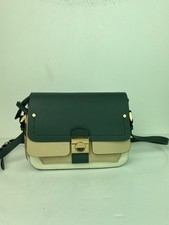 Accessorize Green Beige Faux Leather Crossbody Bag Gold Clasp Colourblock NEW