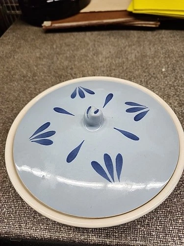 Red Wing Pottery Delta Blue 8"  Bowl with Lid  1950's Village Green Line