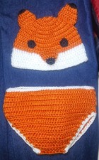 Baby Fox - Hand Crocheted Hat  Diaper Cover Set - Infant Size: 0 - 9 Months