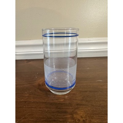 Vintage Libbey Blue and White Striped Highball Drinking Glass Mid Century Modern