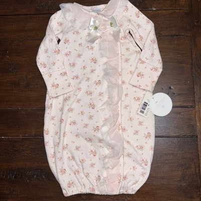 NWT Edgehill Collection Baby Girl Pink Rose Ruffle Sleep Gown 0-6 months Newborn