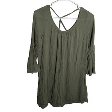 Aerie Dress Women's XS Green Open Round Neck 3/4 Sleeve Boho Shift Casual