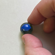 Green Glass Toy Marble with Blue Swirl Pattern - Green  Blue Swirl Design
