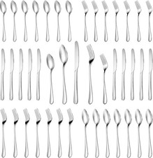 MUTNITT 30 Pcs Silverware Set Service for 6,Premium Round-30 Piece, Silver 