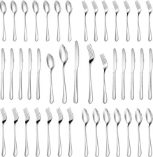 MUTNITT 30 Pcs Silverware Set Service for 6,Premium Round-30 Piece, Silver 