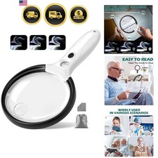 Large Magnifying Glass with Light, 10X 25X 45X Handheld Illuminated Magnifier...