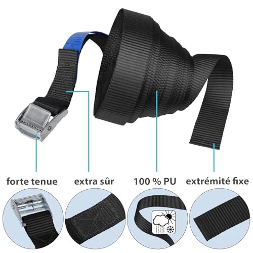 Sangle à Griffe Sangle d'arrimage Sangle de Fixation - Noir - 1m 2,5m 4m 6m -... - Photo 3/4