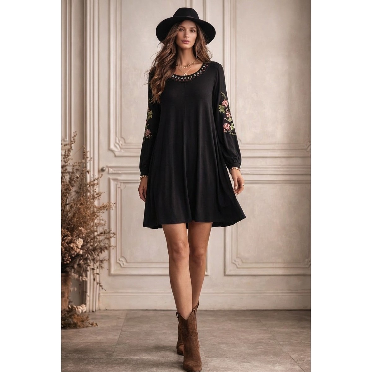 Spense Shift Dress Womens XL Black Boho Cottagecore Whimsigoth Festival Floral | eBay Spense Shift Dress Womens XL Black Boho Cottagecore Whimsigoth Festival Floral | eBay