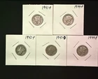 Mercury Dimes Lot of 5 Silver Coins 1941-1944 10C
