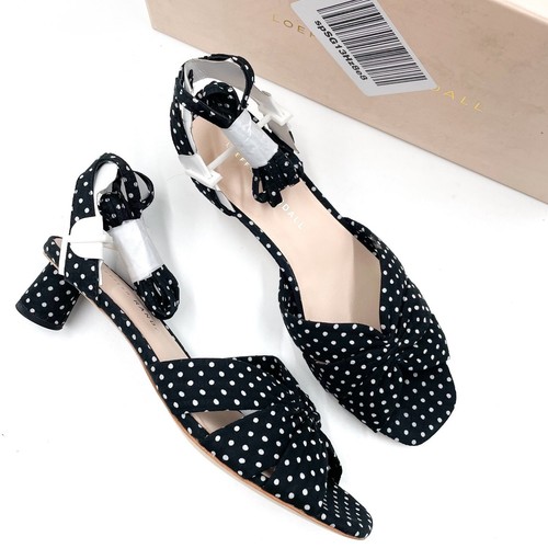 Loeffler Randall Leia Sandals Black Polka Dot Ankle Wrap Low Block Heel Sz 5.5 - Picture 3 of 13