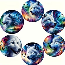 Wolf Splash of Colour Wooden Coasters Gift Ready set of 6