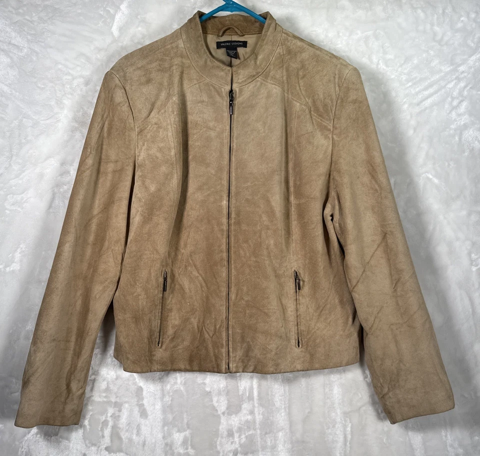 Chaqueta Valerie Stevens para mujer talla XL gamuza tostada clara 100 % cuero Foto 2 de 4