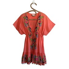 Vintage Camilla Franks Apricot Orange Mini Dress L Beaded Sequin Embroidered