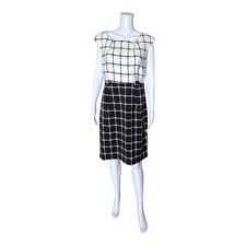 Emma & Michele Womens 12 Black Off White Grid Sheath Career Dress Cap Sleeve