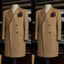 Vintage Men's Wool Overcoat Double Breasted Outdoor Business Cashmere Man Coats