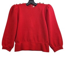 Vintage ST. JOHN by Marie Gray Sweater Womens Medium Red Gold Cuff Accent Casual