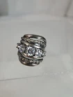 Vtg STERLING SILVER WIDE BAND With CUBIC ZIRCONS Beautiful Sz 7 Made In Israel