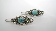 2 extra small turquoise blue stone floral barrette hair clip for fine thin hair