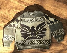 Vintage Thunderbird Eagle Cowichan Sweater Wool 100 Free Shoulder 50cm Gray