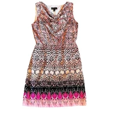 Dana Buchman Women Sz S Pink Brown Abstract Shift Dress Career Sleeveless A-line