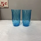 Vintage Anchor Hocking Glass Colonial Tulip Laser Blue Coolers Set Of 2