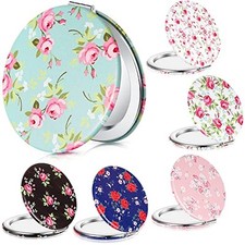 6 Pieces Rose Pattern Pocket Mirrors for Women Small Mini Compact Mirror for