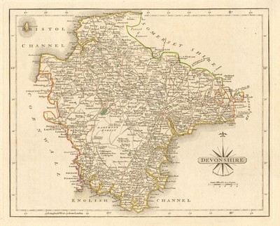 Antike Landkarte von DEVONSHIRE von JOHN CARY. Original Umrissfarbe 1793