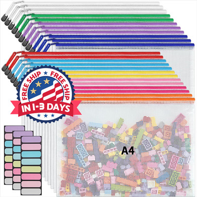 Bolsas para documentos de malla con cremallera tamaño carta A4, 24 pcs, 10 color