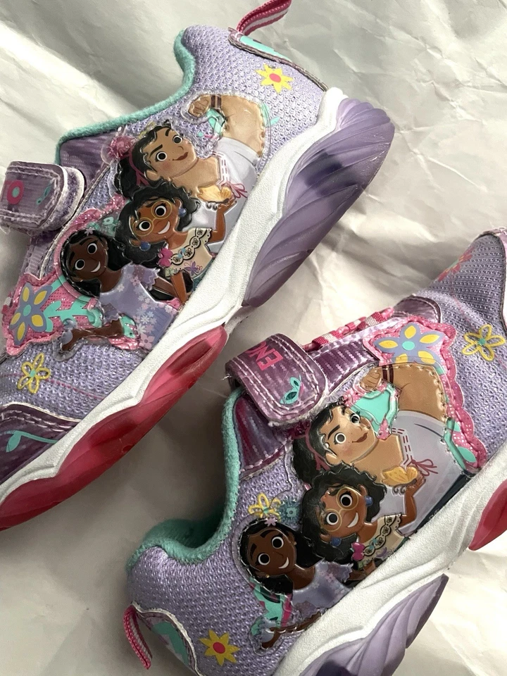 Disney Niñas Encanto Iluminado Zapatos Tenis Brillo Gancho y Lazo Púrpura Niños 9 Foto 3 de 4