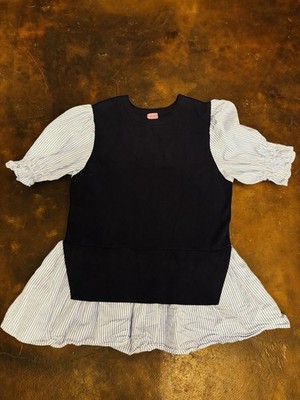 Mi Ami Navy & White Layered Poplin Top Size Small