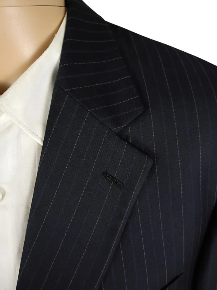 Traje de lana a rayas azul marino de dos piezas Donald J. Trump 42R pantalones 35X29.5 Foto 3 de 4