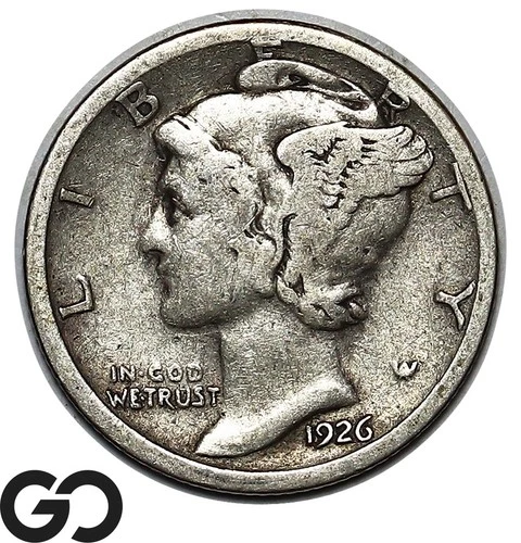 1926-S Mercury Dime, Well Sought After Fine Better Date
