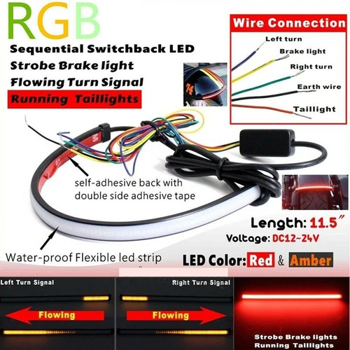 Motorcycle Flexible LED Rear Brake Light Strip Indicators Cafe Racer Seat Hoop